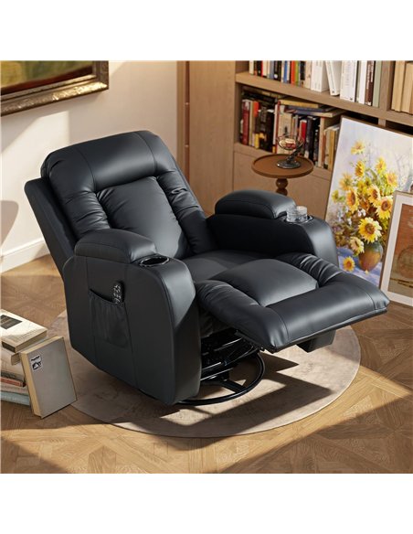 HOMCOM PU Leather Recliner Chair, Recliner Armchair with Extended Footrest, Cup Holders and Side Pockets, Black - pic 206063 | FastDaddyshop