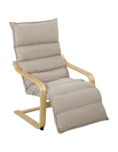 HOMCOM Curved Wooden Accent Chair, Armchair with Adjustable Footrest, Light Brown