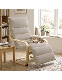 HOMCOM Curved Wooden Accent Chair, Armchair with Adjustable Footrest, Light Brown 2