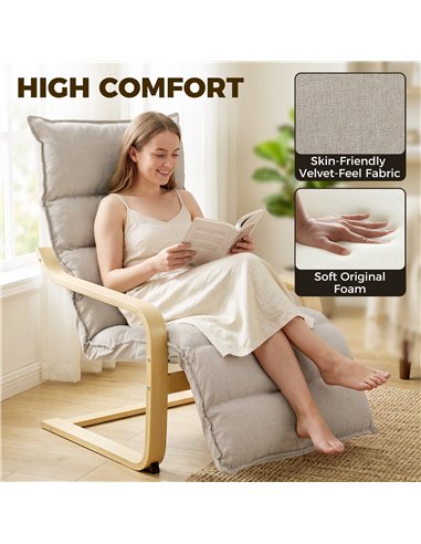 HOMCOM Curved Wooden Accent Chair, Armchair with Adjustable Footrest, Light Brown