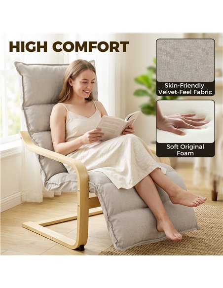 HOMCOM Curved Wooden Accent Chair, Armchair with Adjustable Footrest, Light Brown - pic 206067 | FastDaddyshop