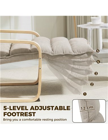 HOMCOM Curved Wooden Accent Chair, Armchair with Adjustable Footrest, Light Brown