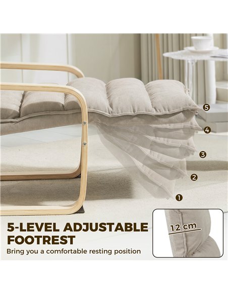 HOMCOM Curved Wooden Accent Chair, Armchair with Adjustable Footrest, Light Brown - pic 206068 | FastDaddyshop