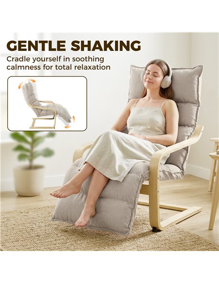 HOMCOM Curved Wooden Accent Chair, Armchair with Adjustable Footrest, Light Brown - pic 206069 | FastDaddyshop