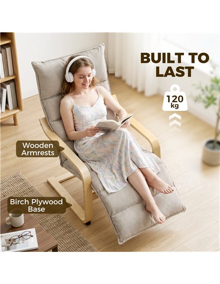 HOMCOM Curved Wooden Accent Chair, Armchair with Adjustable Footrest, Light Brown - pic 206070 | FastDaddyshop