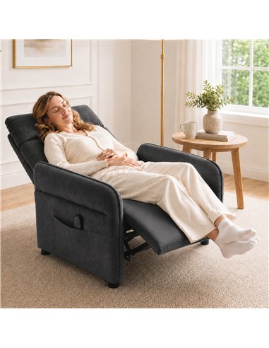 HOMCOM Recliner Armchair, Push Back Recliner Chair with Massage & Heat, Adjustable Armrests, Dual Side Pockets, Dark Grey