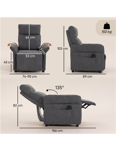 HOMCOM Recliner Armchair, Push Back Recliner Chair with Massage & Heat, Adjustable Armrests, Dual Side Pockets, Dark Grey - pic 206075 | FastDaddyshop