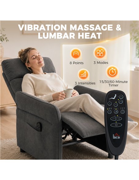 HOMCOM Recliner Armchair, Push Back Recliner Chair with Massage & Heat, Adjustable Armrests, Dual Side Pockets, Dark Grey - pic 206076 | FastDaddyshop