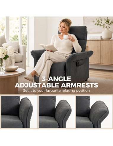 HOMCOM Recliner Armchair, Push Back Recliner Chair with Massage & Heat, Adjustable Armrests, Dual Side Pockets, Dark Grey