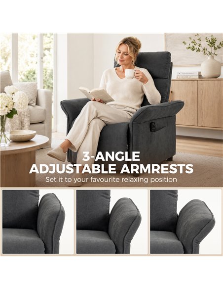 HOMCOM Recliner Armchair, Push Back Recliner Chair with Massage & Heat, Adjustable Armrests, Dual Side Pockets, Dark Grey - pic 206077 | FastDaddyshop