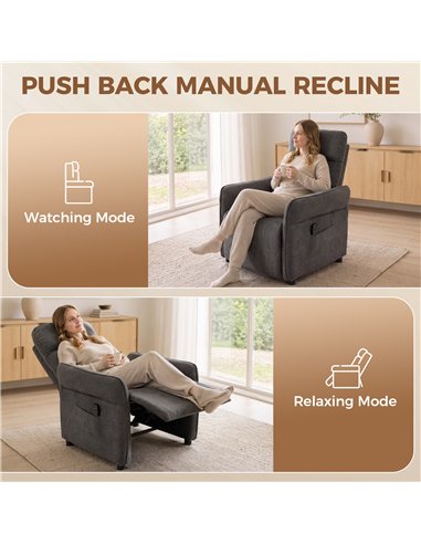 HOMCOM Recliner Armchair, Push Back Recliner Chair with Massage & Heat, Adjustable Armrests, Dual Side Pockets, Dark Grey