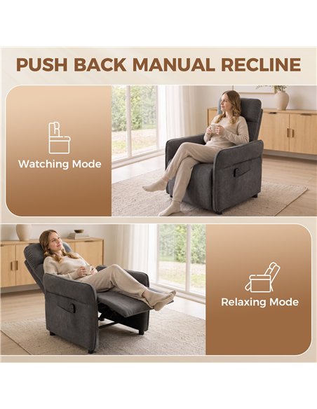 HOMCOM Recliner Armchair, Push Back Recliner Chair with Massage & Heat, Adjustable Armrests, Dual Side Pockets, Dark Grey - pic 206078 | FastDaddyshop