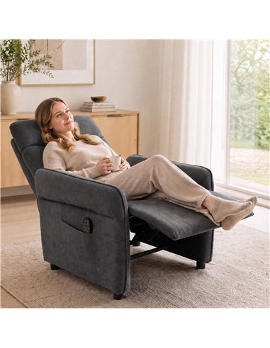 HOMCOM Recliner Armchair, Push Back Recliner Chair with Massage & Heat, Adjustable Armrests, Dual Side Pockets, Dark Grey