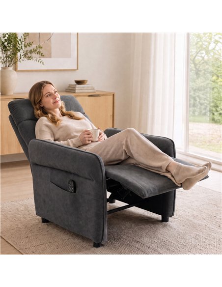 HOMCOM Recliner Armchair, Push Back Recliner Chair with Massage & Heat, Adjustable Armrests, Dual Side Pockets, Dark Grey - pic 206081 | FastDaddyshop