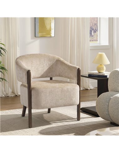 HOMCOM Accent Chair, Chenille Upholstered Tub Chair with Wide Seat, Solid Wood Frame and Legs, Comfy Armchair, Beige