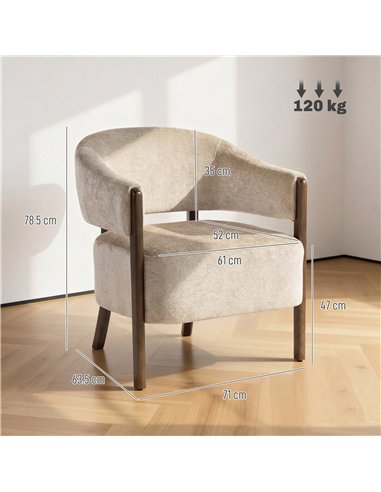 HOMCOM Accent Chair, Chenille Upholstered Tub Chair with Wide Seat, Solid Wood Frame and Legs, Comfy Armchair, Beige