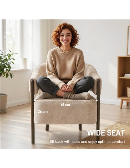HOMCOM Accent Chair, Chenille Upholstered Tub Chair with Wide Seat, Solid Wood Frame and Legs, Comfy Armchair, Beige - pic 206085 | FastDaddyshop