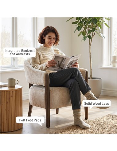 HOMCOM Accent Chair, Chenille Upholstered Tub Chair with Wide Seat, Solid Wood Frame and Legs, Comfy Armchair, Beige