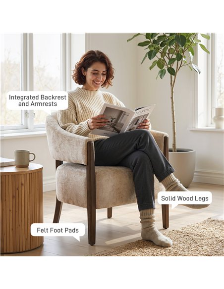 HOMCOM Accent Chair, Chenille Upholstered Tub Chair with Wide Seat, Solid Wood Frame and Legs, Comfy Armchair, Beige - pic 206088 | FastDaddyshop