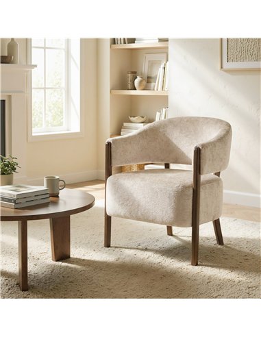 HOMCOM Accent Chair, Chenille Upholstered Tub Chair with Wide Seat, Solid Wood Frame and Legs, Comfy Armchair, Beige