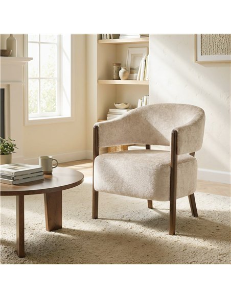 HOMCOM Accent Chair, Chenille Upholstered Tub Chair with Wide Seat, Solid Wood Frame and Legs, Comfy Armchair, Beige - pic 206089 | FastDaddyshop