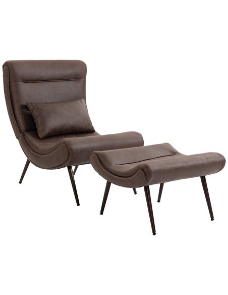 HOMCOM Modern Accent Chair with Footstool, Upholstered Lounge Chair with 64cm Wide Seat, Lumbar Pillow, Trapezoidal Backrest - pic 206091 | FastDaddyshop