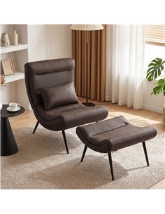 HOMCOM Modern Accent Chair with Footstool, Upholstered Lounge Chair with 64cm Wide Seat, Lumbar Pillow, Trapezoidal Backrest 2