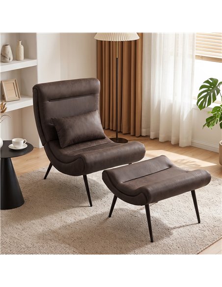 HOMCOM Modern Accent Chair with Footstool, Upholstered Lounge Chair with 64cm Wide Seat, Lumbar Pillow, Trapezoidal Backrest - pic 206092 | FastDaddyshop