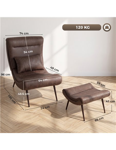 HOMCOM Modern Accent Chair with Footstool, Upholstered Lounge Chair with 64cm Wide Seat, Lumbar Pillow, Trapezoidal Backrest - pic 206093 | FastDaddyshop