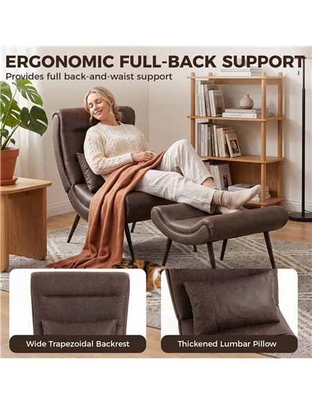HOMCOM Modern Accent Chair with Footstool, Upholstered Lounge Chair with 64cm Wide Seat, Lumbar Pillow, Trapezoidal Backrest - pic 206094 | FastDaddyshop