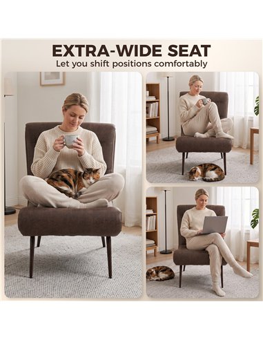 HOMCOM Modern Accent Chair with Footstool, Upholstered Lounge Chair with 64cm Wide Seat, Lumbar Pillow, Trapezoidal Backrest