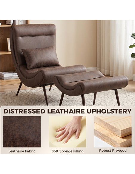 HOMCOM Modern Accent Chair with Footstool, Upholstered Lounge Chair with 64cm Wide Seat, Lumbar Pillow, Trapezoidal Backrest - pic 206096 | FastDaddyshop