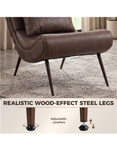 HOMCOM Modern Accent Chair with Footstool, Upholstered Lounge Chair with 64cm Wide Seat, Lumbar Pillow, Trapezoidal Backrest