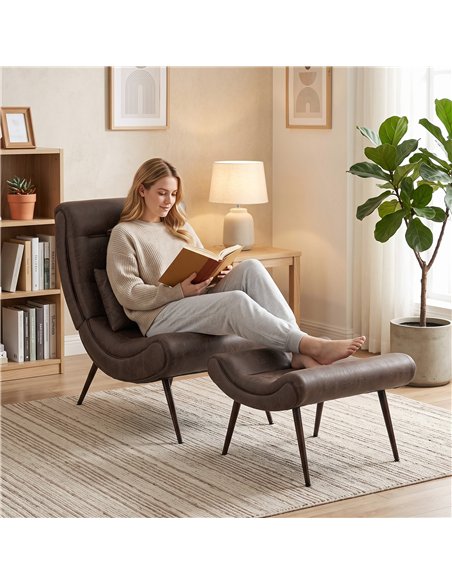 HOMCOM Modern Accent Chair with Footstool, Upholstered Lounge Chair with 64cm Wide Seat, Lumbar Pillow, Trapezoidal Backrest - pic 206098 | FastDaddyshop