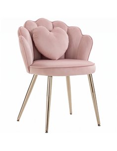 HOMCOM Accent Chair Velvet Upholstered Armchair Lotus Back Heart Pillow Lumbar Pillow Metal Legs Soft Pink