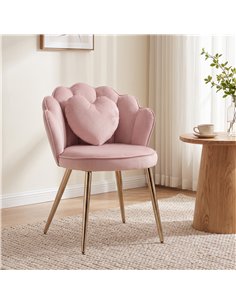 HOMCOM Accent Chair Velvet Upholstered Armchair Lotus Back Heart Pillow Lumbar Pillow Metal Legs Soft Pink 2
