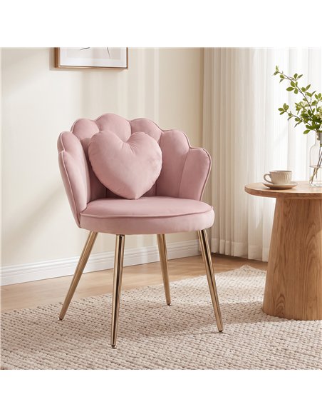 HOMCOM Accent Chair Velvet Upholstered Armchair Lotus Back Heart Pillow Lumbar Pillow Metal Legs Soft Pink - pic 206101 | FastDaddyshop