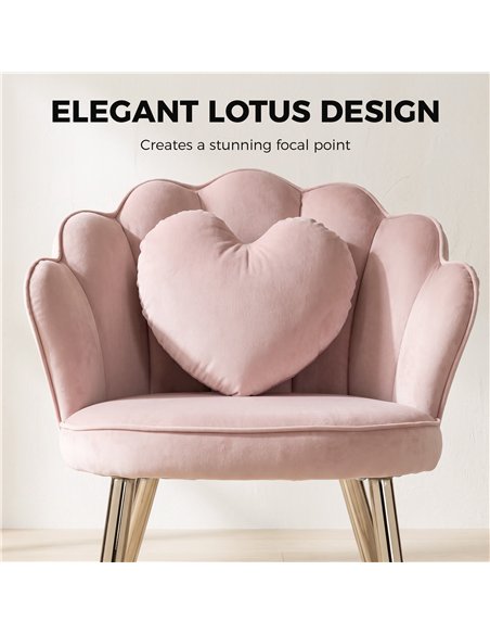 HOMCOM Accent Chair Velvet Upholstered Armchair Lotus Back Heart Pillow Lumbar Pillow Metal Legs Soft Pink - pic 206103 | FastDaddyshop