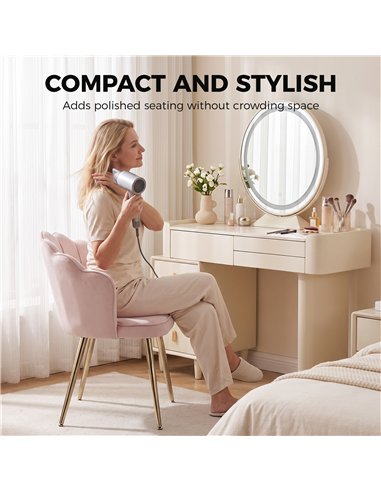 HOMCOM Accent Chair Velvet Upholstered Armchair Lotus Back Heart Pillow Lumbar Pillow Metal Legs Soft Pink