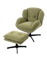 HOMCOM Armchair with Adjustable Footstool, 360-Degree Swivel Chenille Cloud Accent Chair with Thick Cushion, Steel Base, Green