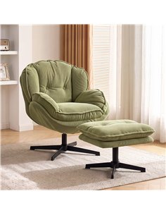 HOMCOM Armchair with Adjustable Footstool, 360-Degree Swivel Chenille Cloud Accent Chair with Thick Cushion, Steel Base, Green 2