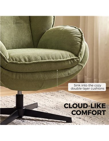 HOMCOM Armchair with Adjustable Footstool, 360-Degree Swivel Chenille Cloud Accent Chair with Thick Cushion, Steel Base, Green