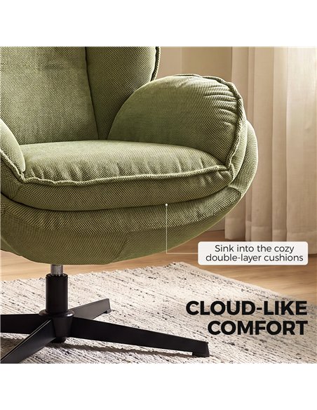 HOMCOM Armchair with Adjustable Footstool, 360-Degree Swivel Chenille Cloud Accent Chair with Thick Cushion, Steel Base, Green - pic 206114 | FastDaddyshop