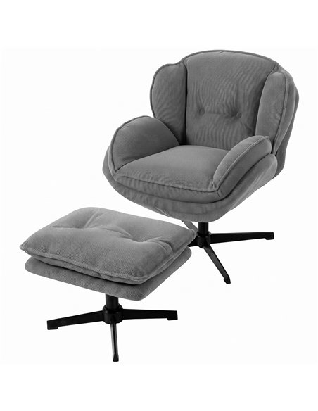 HOMCOM Armchair with Adjustable Footstool, 360-Degree Swivel Chenille Cloud Accent Chair with Thick Cushion, Steel Base, Grey - pic 206118 | FastDaddyshop