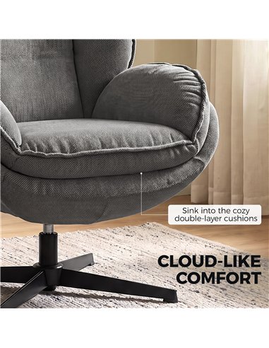 HOMCOM Armchair with Adjustable Footstool, 360-Degree Swivel Chenille Cloud Accent Chair with Thick Cushion, Steel Base, Grey