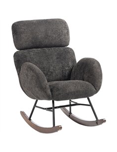 HOMCOM Upholstered Rocking Chair Adjustable Headrest Rocker Chair Raindrop Velvet Rubberwood Base Dark Grey