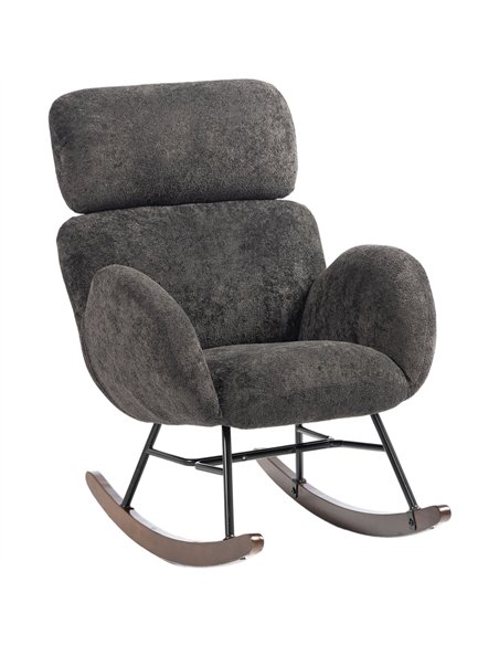 HOMCOM Upholstered Rocking Chair Adjustable Headrest Rocker Chair Raindrop Velvet Rubberwood Base Dark Grey - pic 206127 | FastDaddyshop
