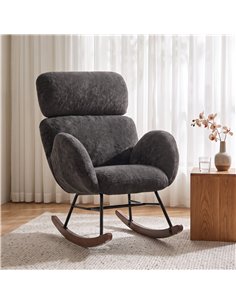 HOMCOM Upholstered Rocking Chair Adjustable Headrest Rocker Chair Raindrop Velvet Rubberwood Base Dark Grey 2