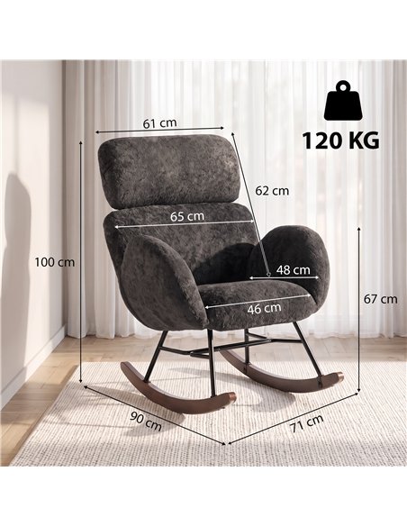 HOMCOM Upholstered Rocking Chair Adjustable Headrest Rocker Chair Raindrop Velvet Rubberwood Base Dark Grey - pic 206129 | FastDaddyshop
