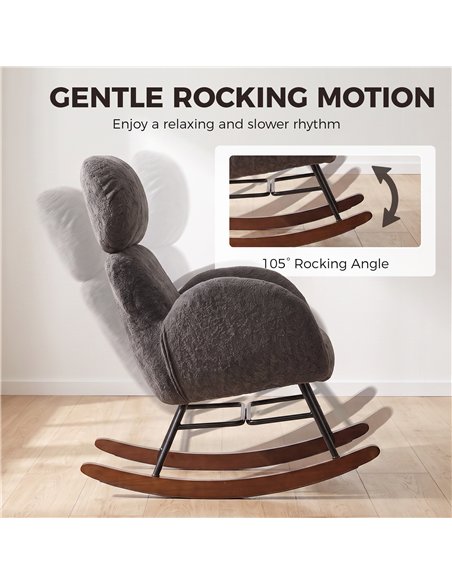 HOMCOM Upholstered Rocking Chair Adjustable Headrest Rocker Chair Raindrop Velvet Rubberwood Base Dark Grey - pic 206130 | FastDaddyshop